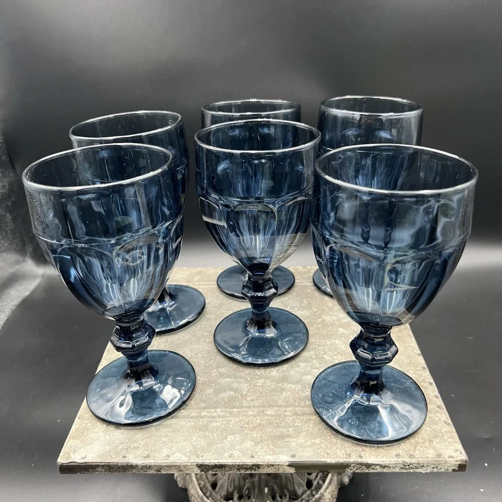 Vintage Libbey Gibraltar Dusky Blue Water Goblets 6.75
